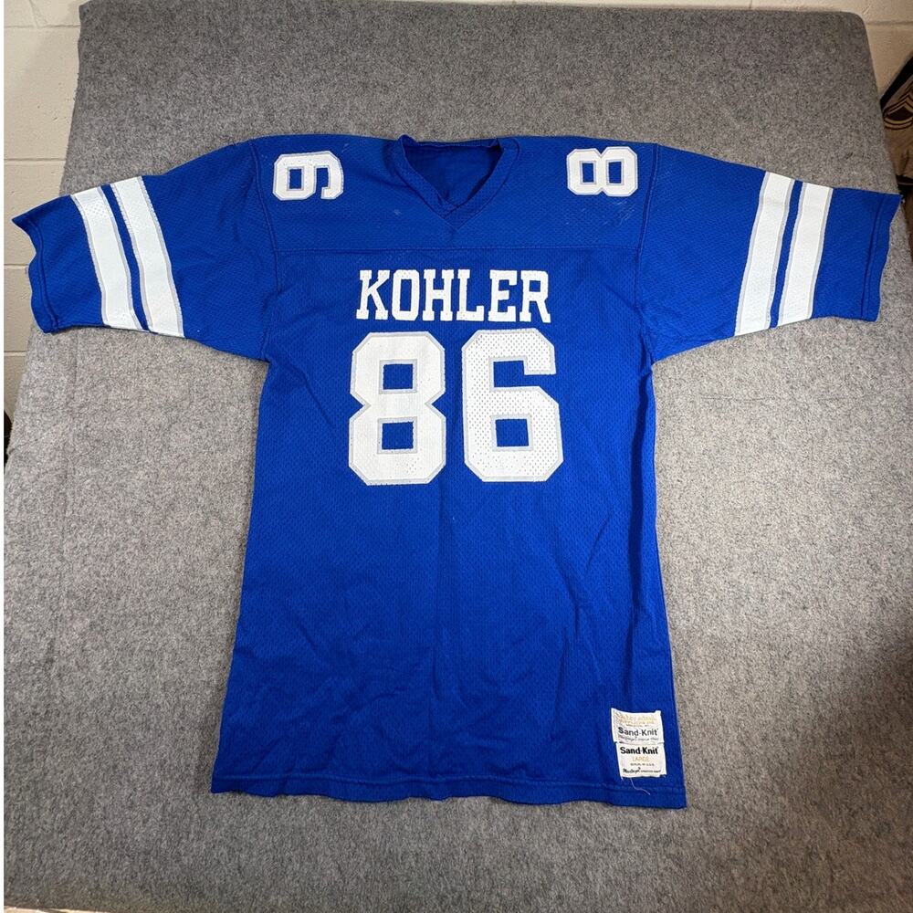 Vintage 60s Sand Knit Kohler #86 Jersey Mens Large Blue Mesh Football Sports